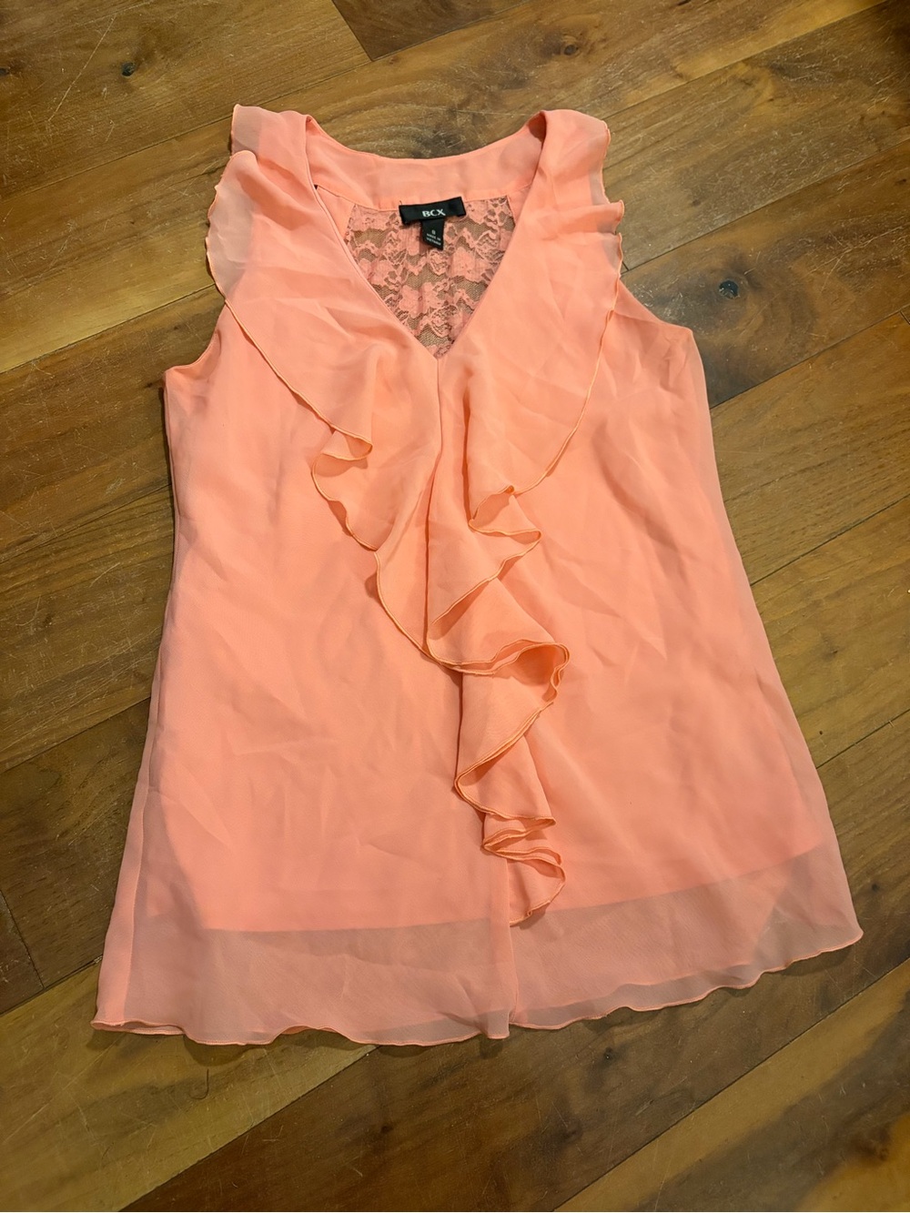 BCX Peach Ruffle V-Neck Sleeveless Camisole